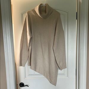 Cream Asymmetrical Cowl Neck Sweater